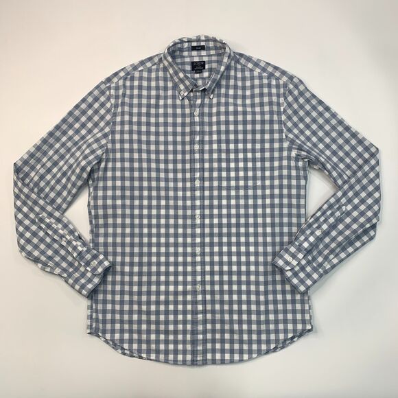 J Crew Slim Shirt Mens L Large Slate White Gingham Plaid Flex Washed Cotton - Picture 2 of 10